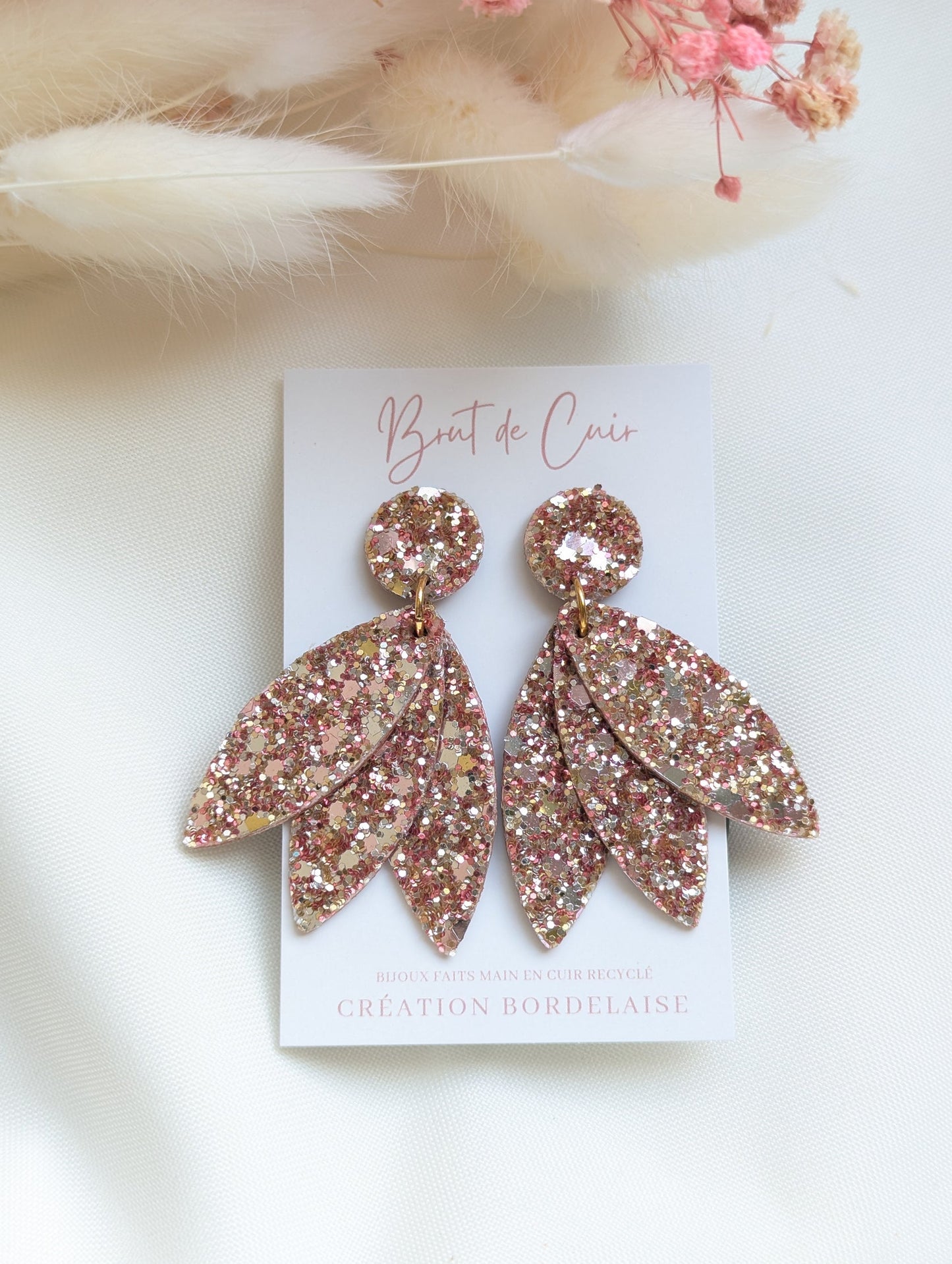 Boucles d'oreilles Glitter duo rose