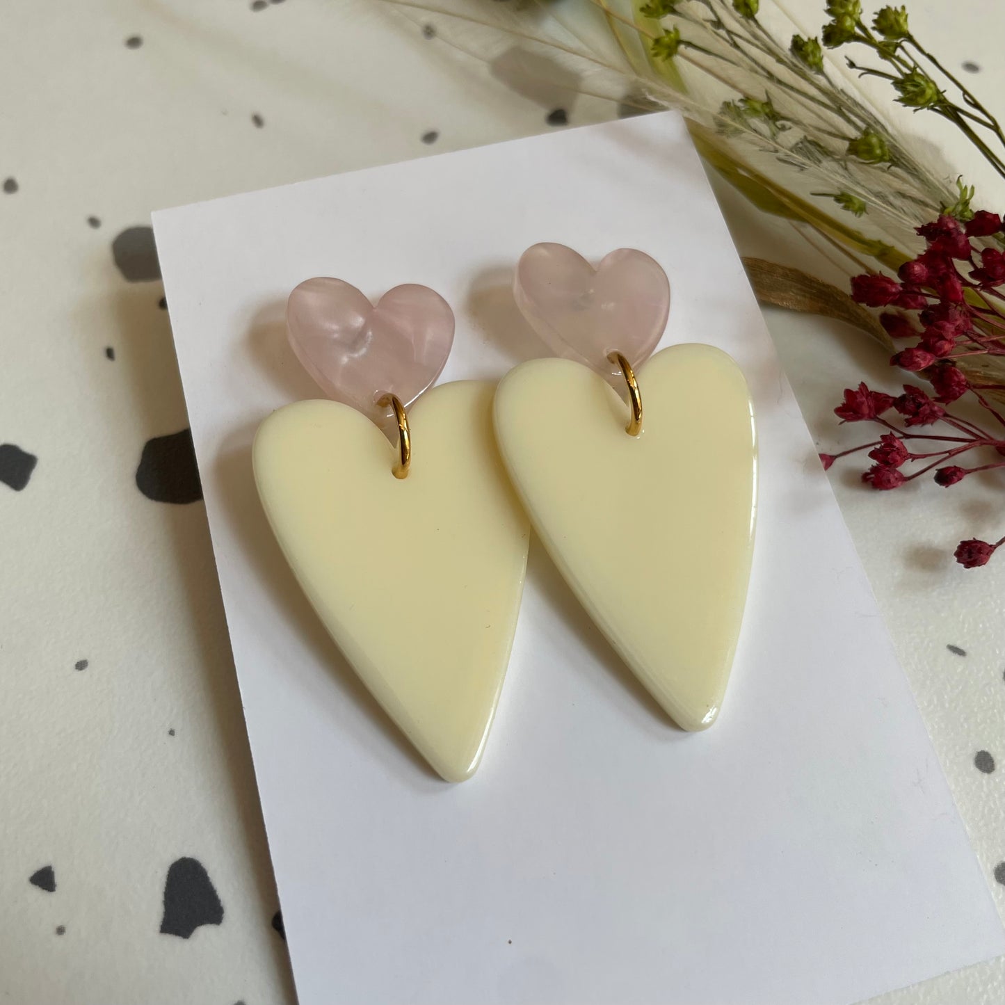 Boucles d’oreilles Céleste crème et rose