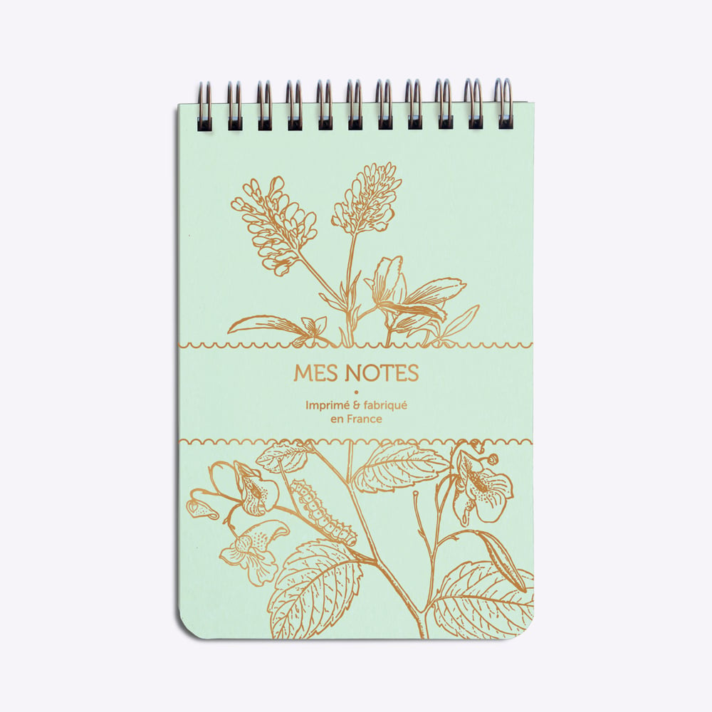 Petit bloc Gravure botanique vert d’eau