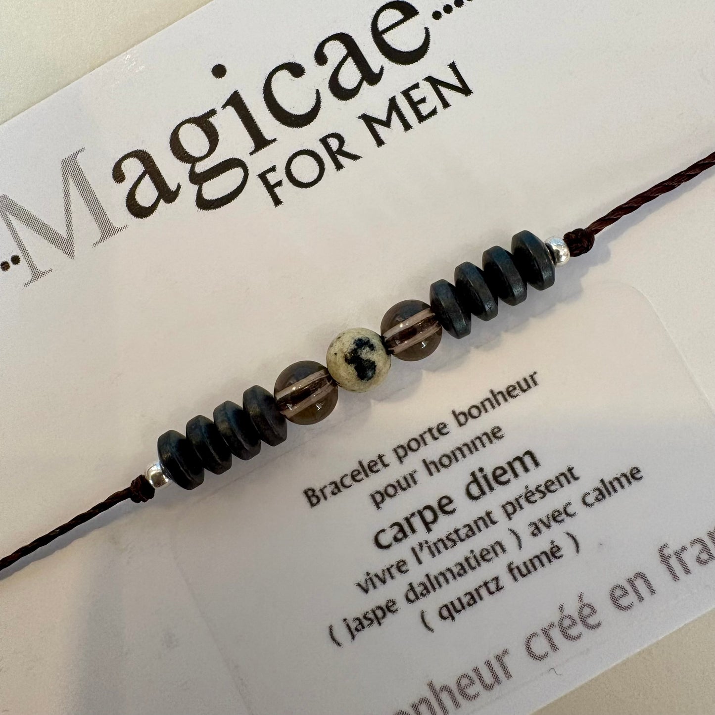 Bracelet homme pierres semi-précieuses (message au choix)
