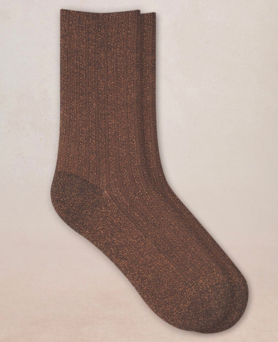 Chaussettes Lurex à côtes marron & cuivre T36/40