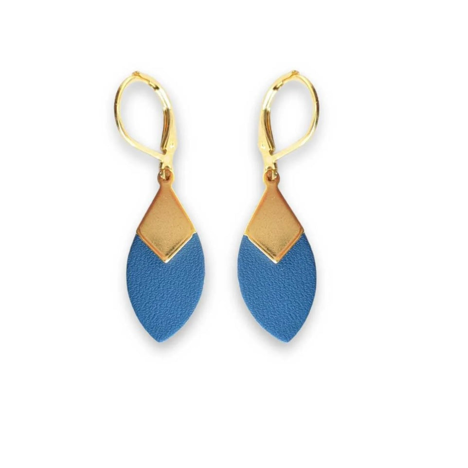 Boucles d’oreilles Plume bleu mat