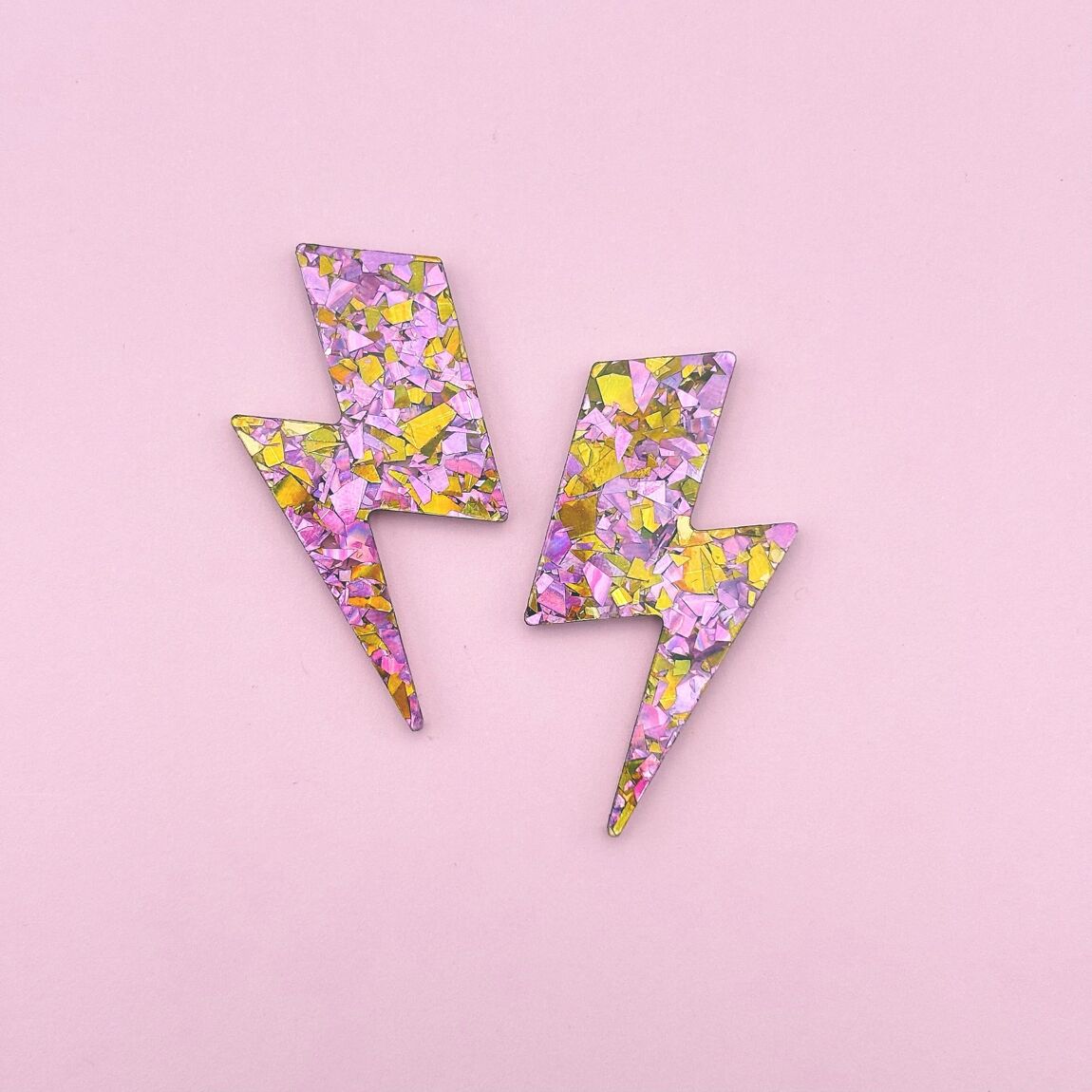 Boucles d’oreilles éclairs maxi rose / doré
