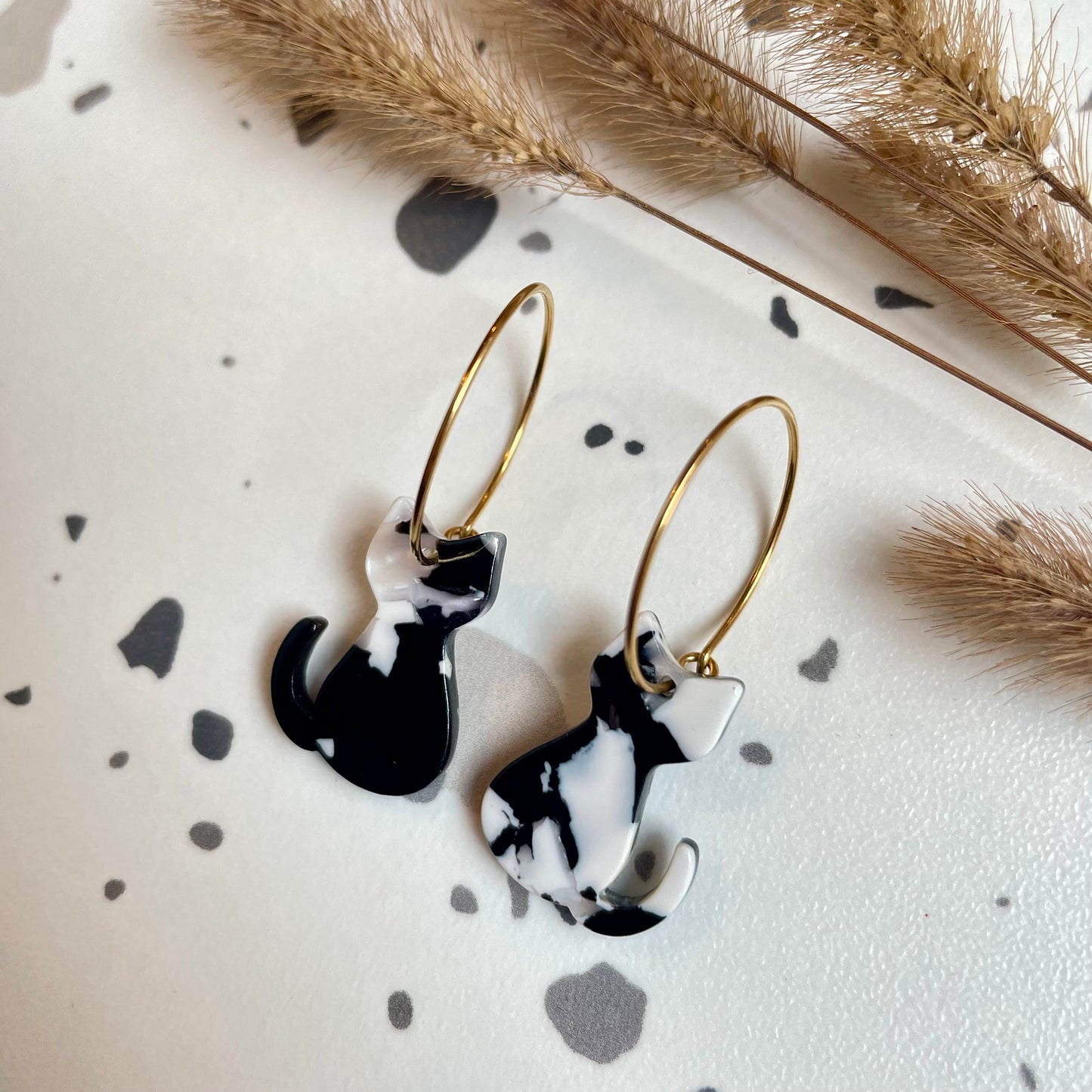Boucles d’oreilles Chaton noir et blanc