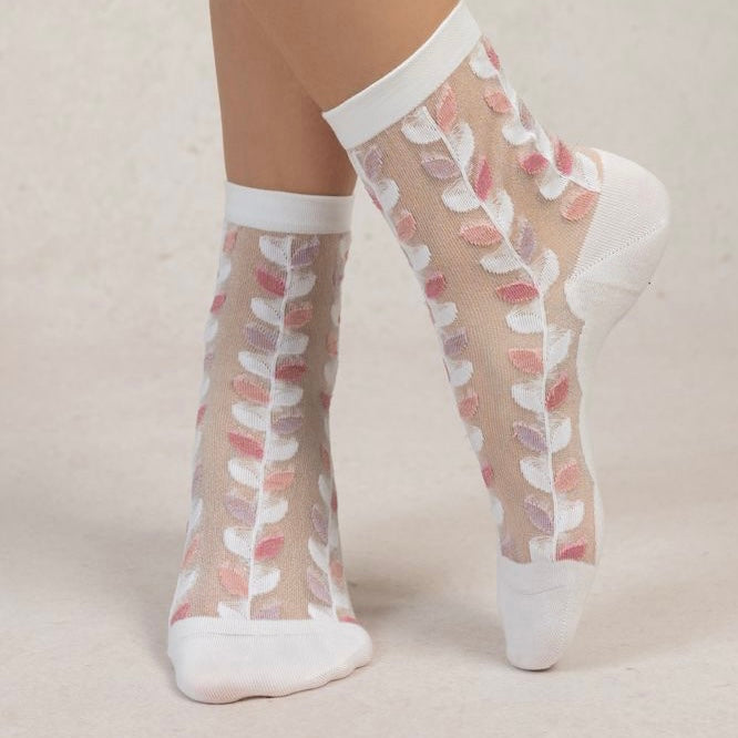 Chaussettes Courtes Transparentes Feuilles Rose T36/38 / T39/41