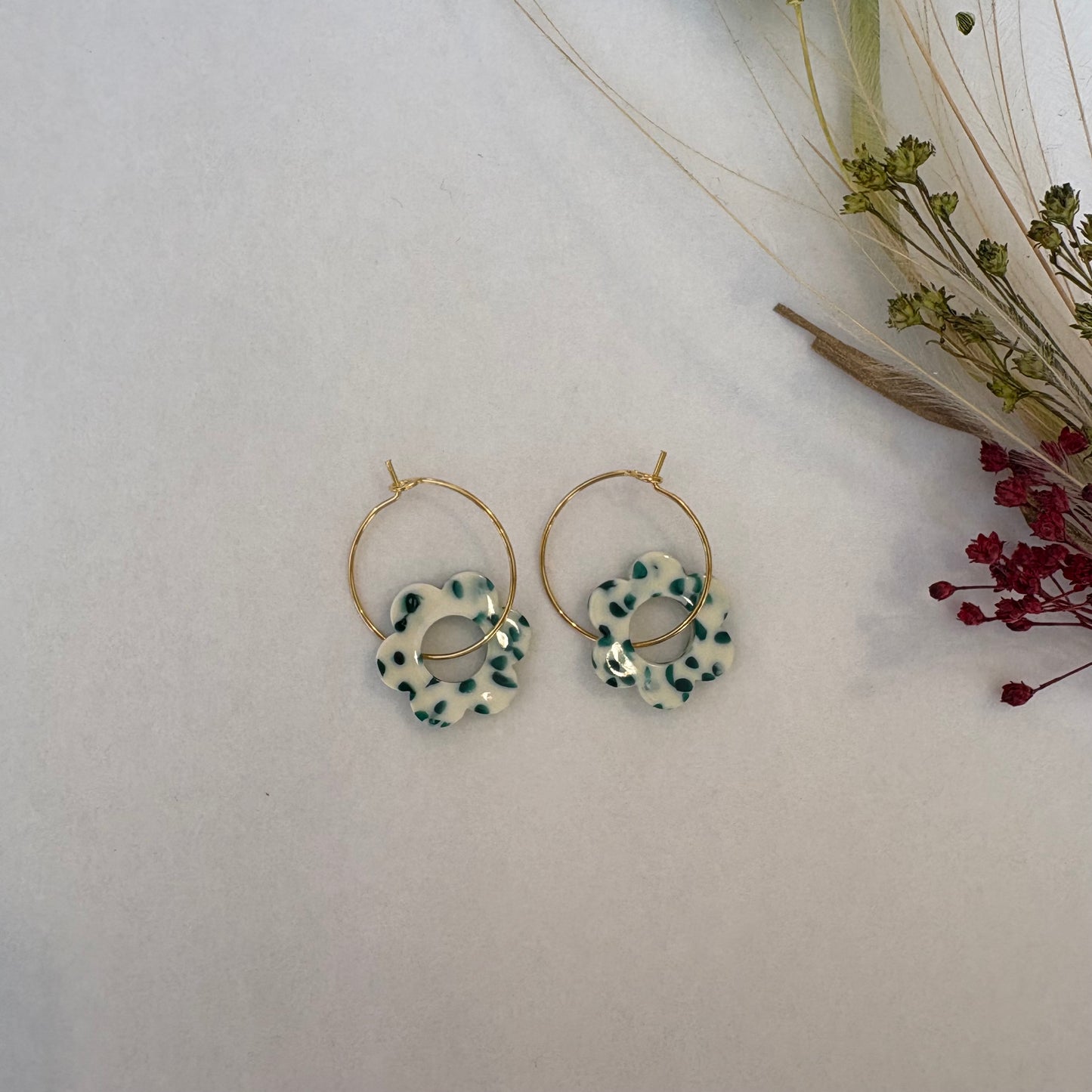 Boucles d’oreilles Flora moucheté vert