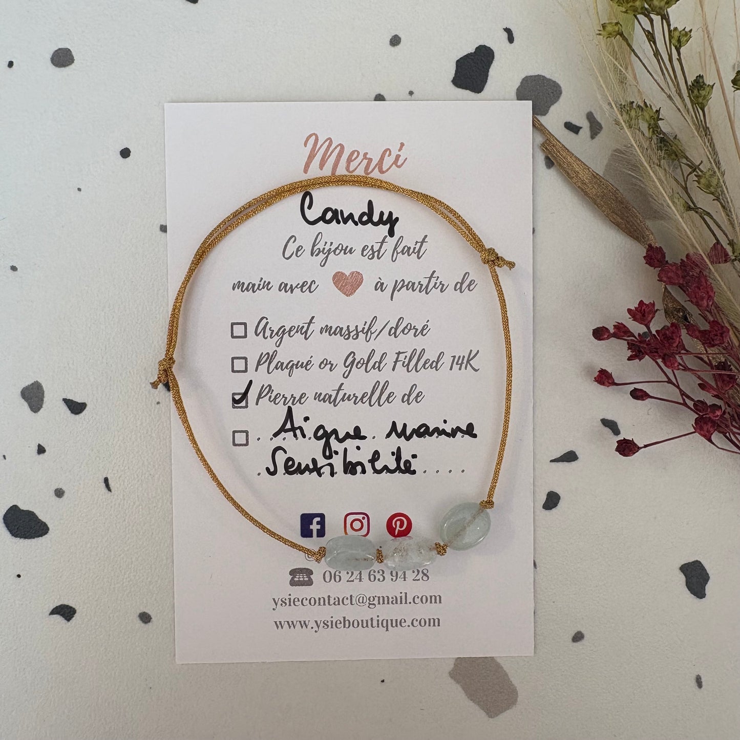 Bracelet doré Candy avec pierres semi-précieuses