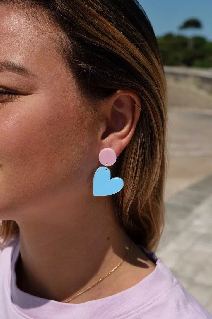 Boucles d’oreilles Coeur - Rose et Bleu Ciel