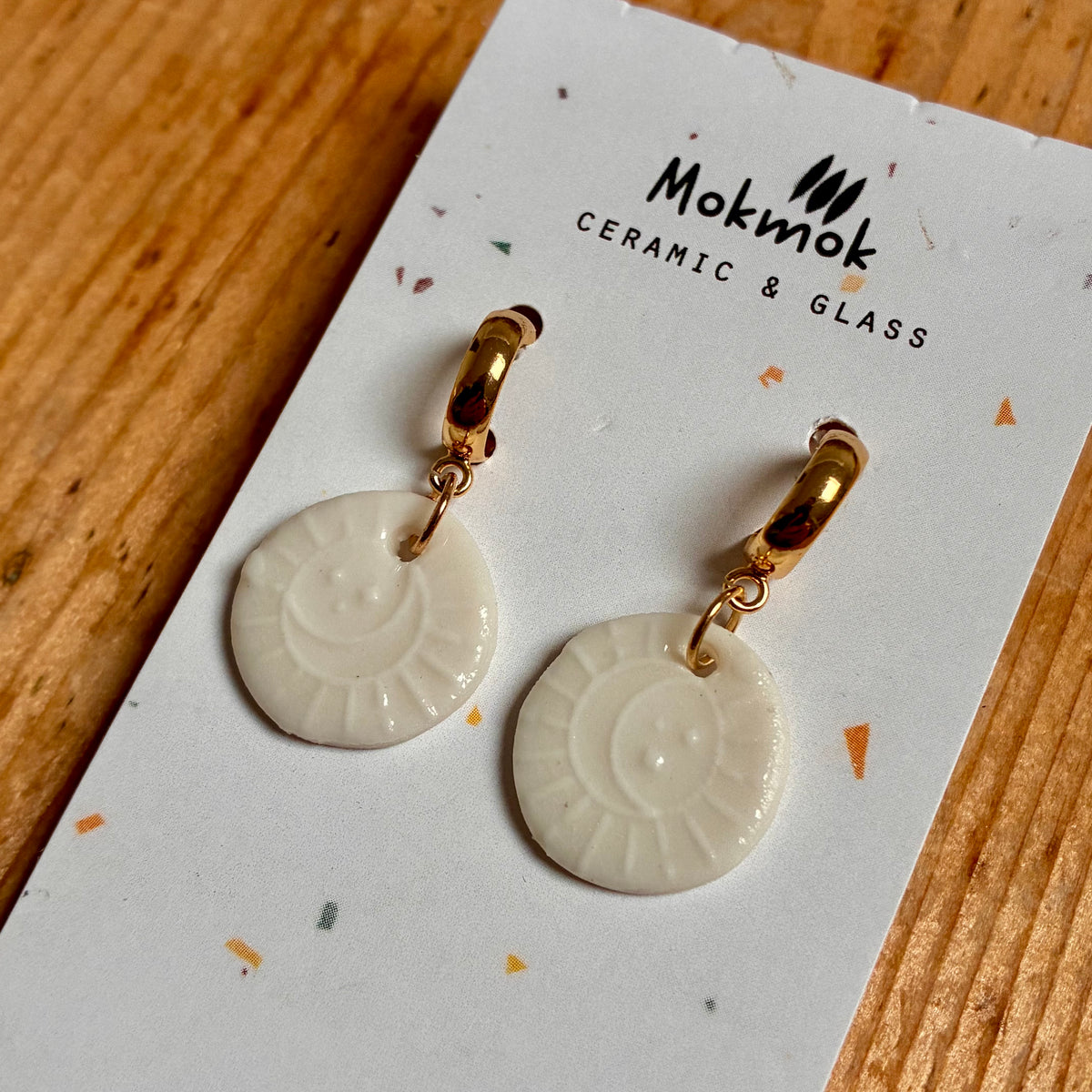 Boucles d'oreilles en céramique lune blanc