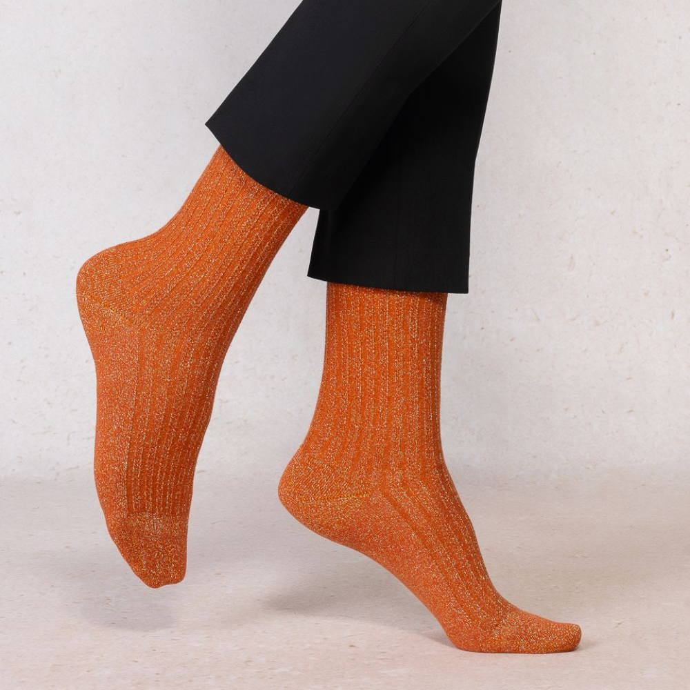 Chaussettes Lurex à côtes Roux & or T36/40