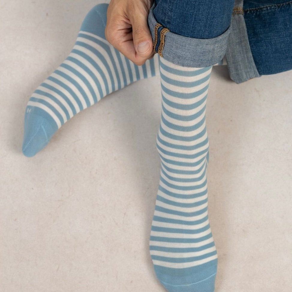 Chaussettes Coton Urban Marinière Bleu ciel T43/46