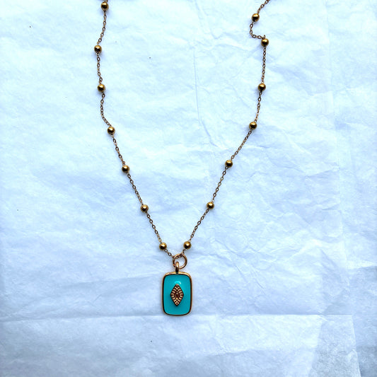 Collier médaillon bleu