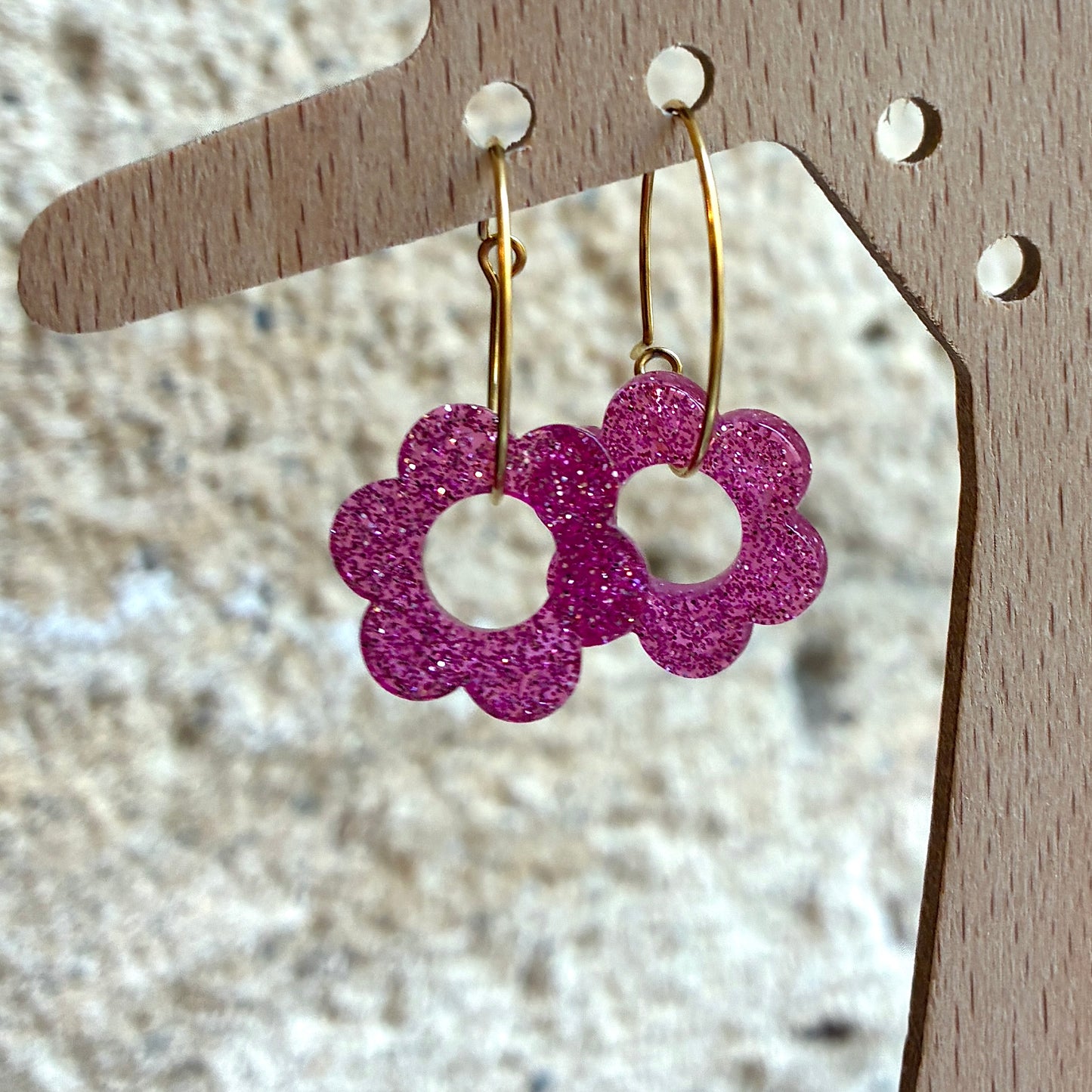 Boucles d’oreilles Flora rose pailleté