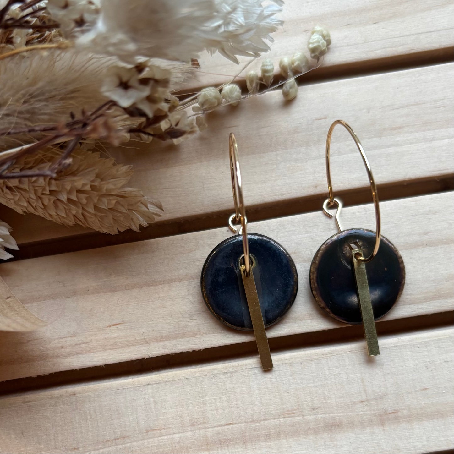 Boucles d'oreilles en céramique disque noire