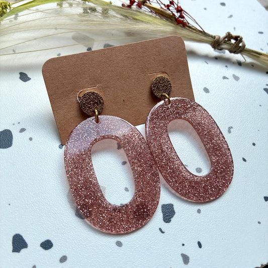Boucles d’oreilles Alba vieux rose pailleté