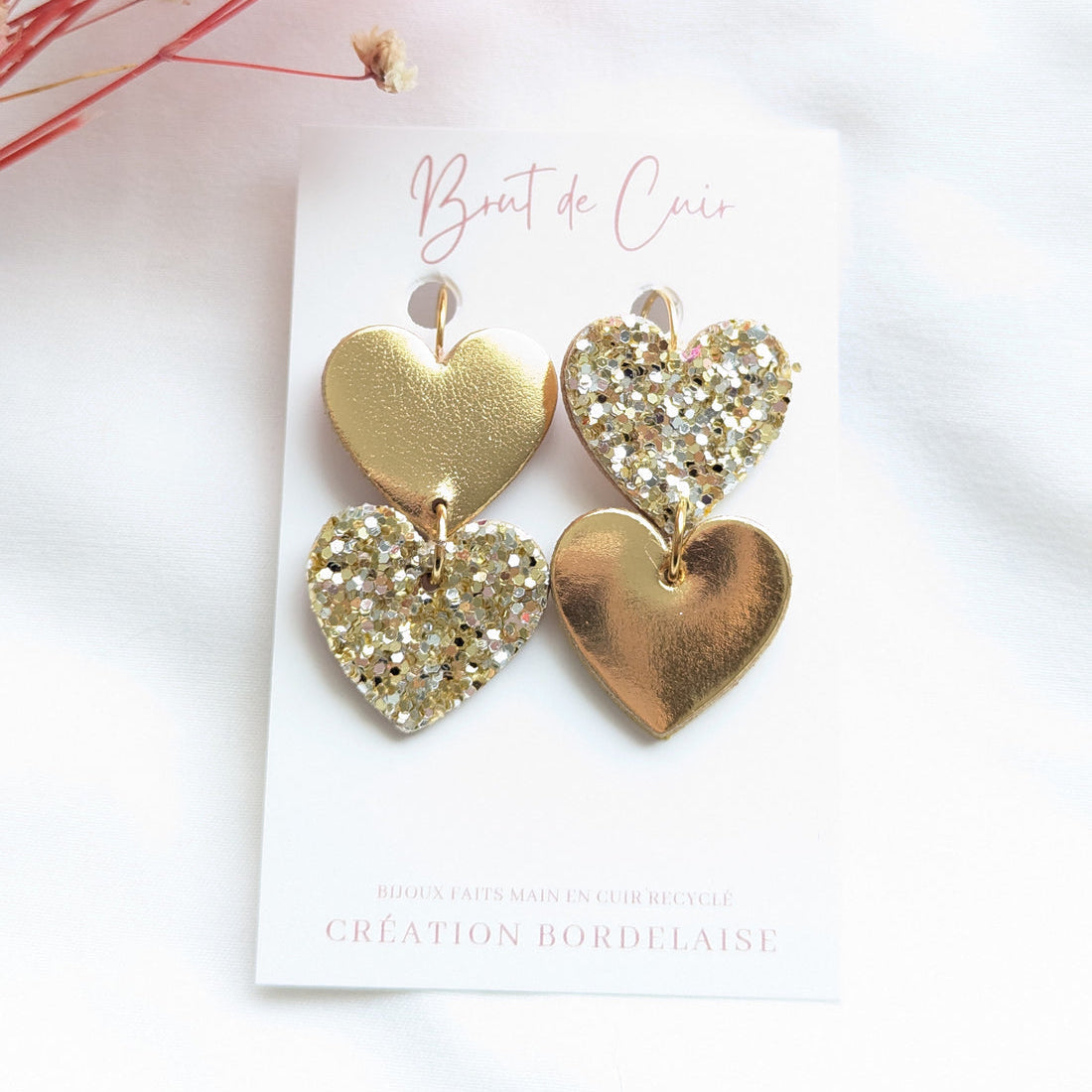 Boucles d'oreilles double coeurs doré