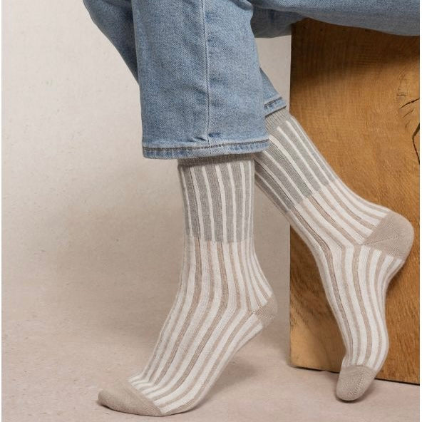 Chaussettes Cachemire Rayures Verticales Gris T36/40