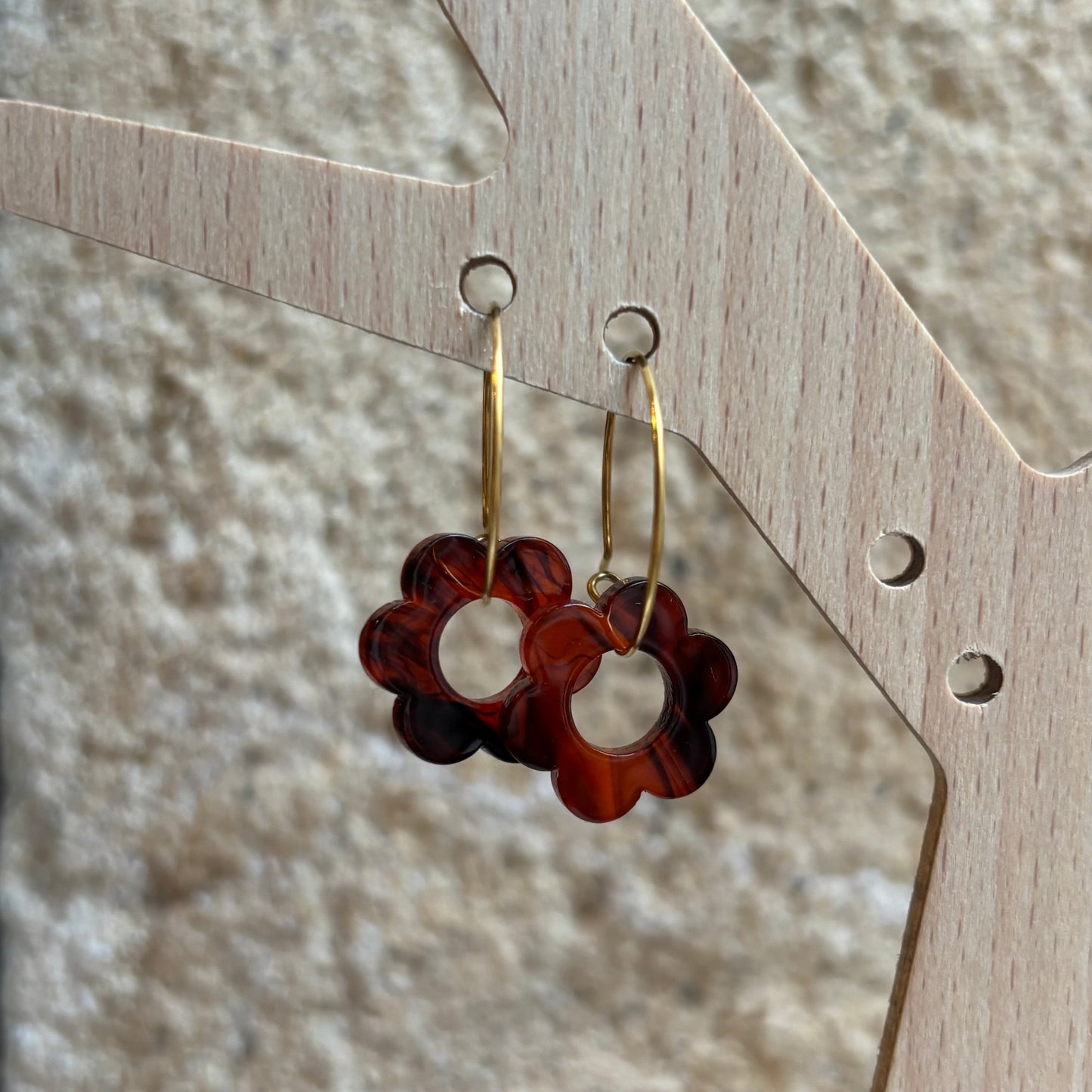 Boucles d’oreilles Flora marron marbré