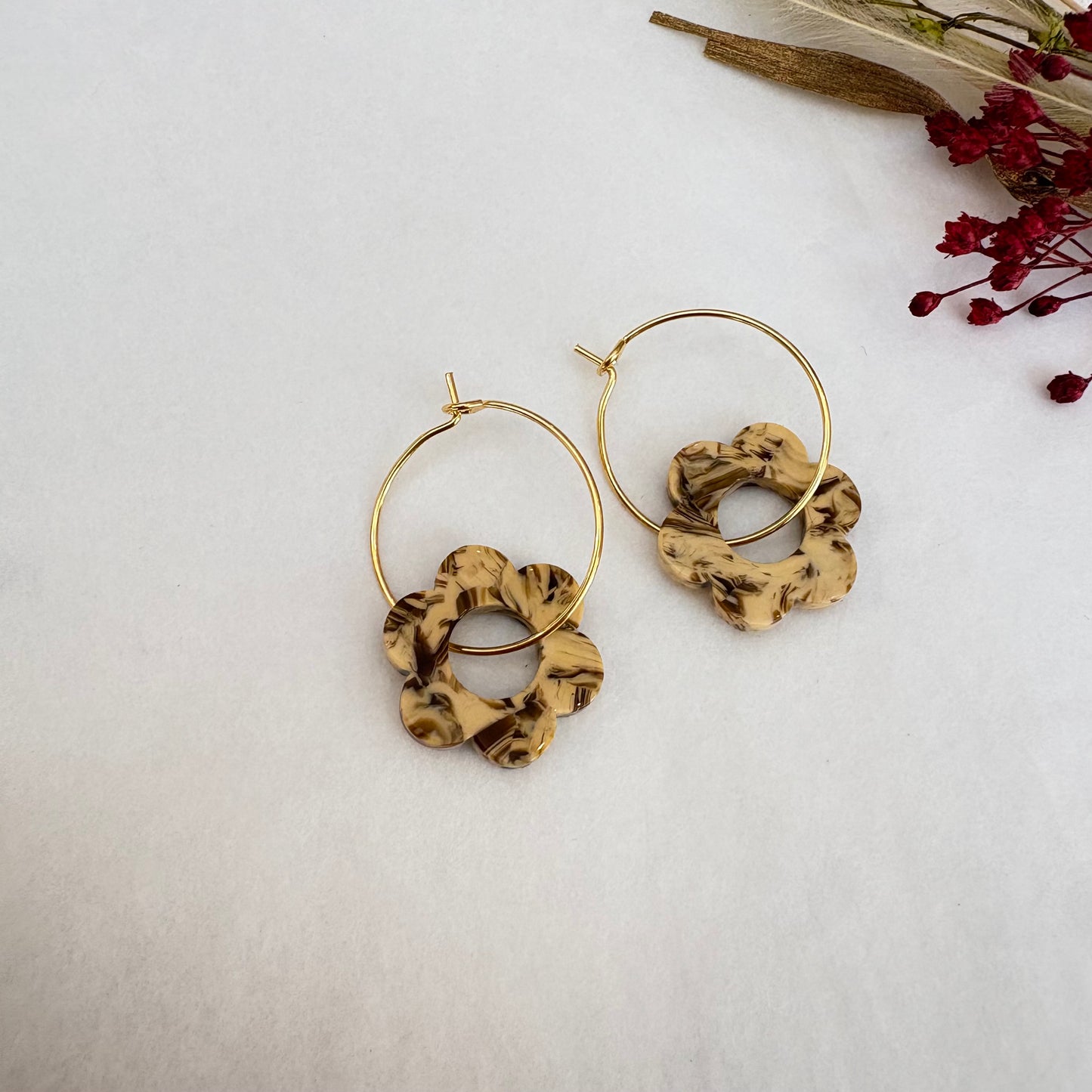 Boucles d’oreilles Flora beige chocolat