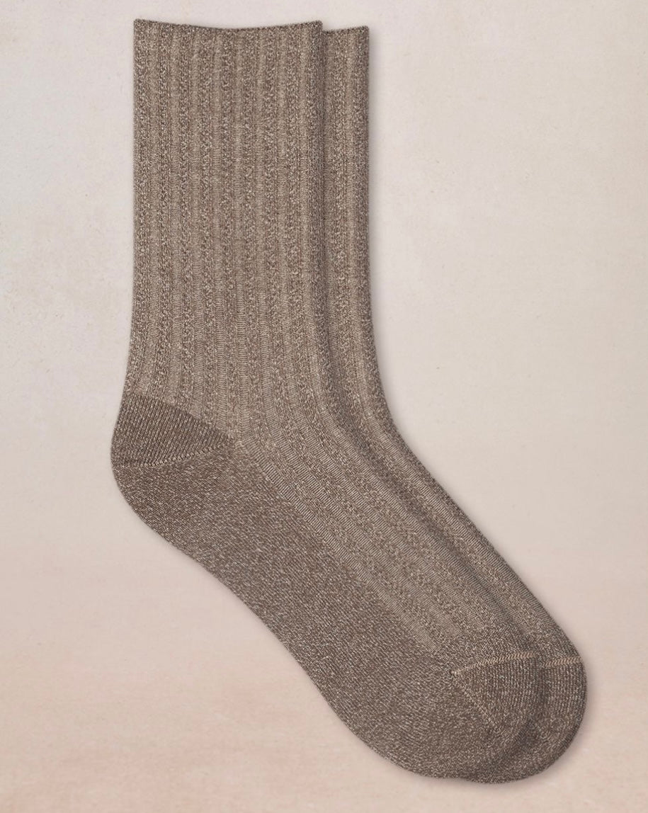 Chaussettes Lurex à côtes taupe & argent T36/40