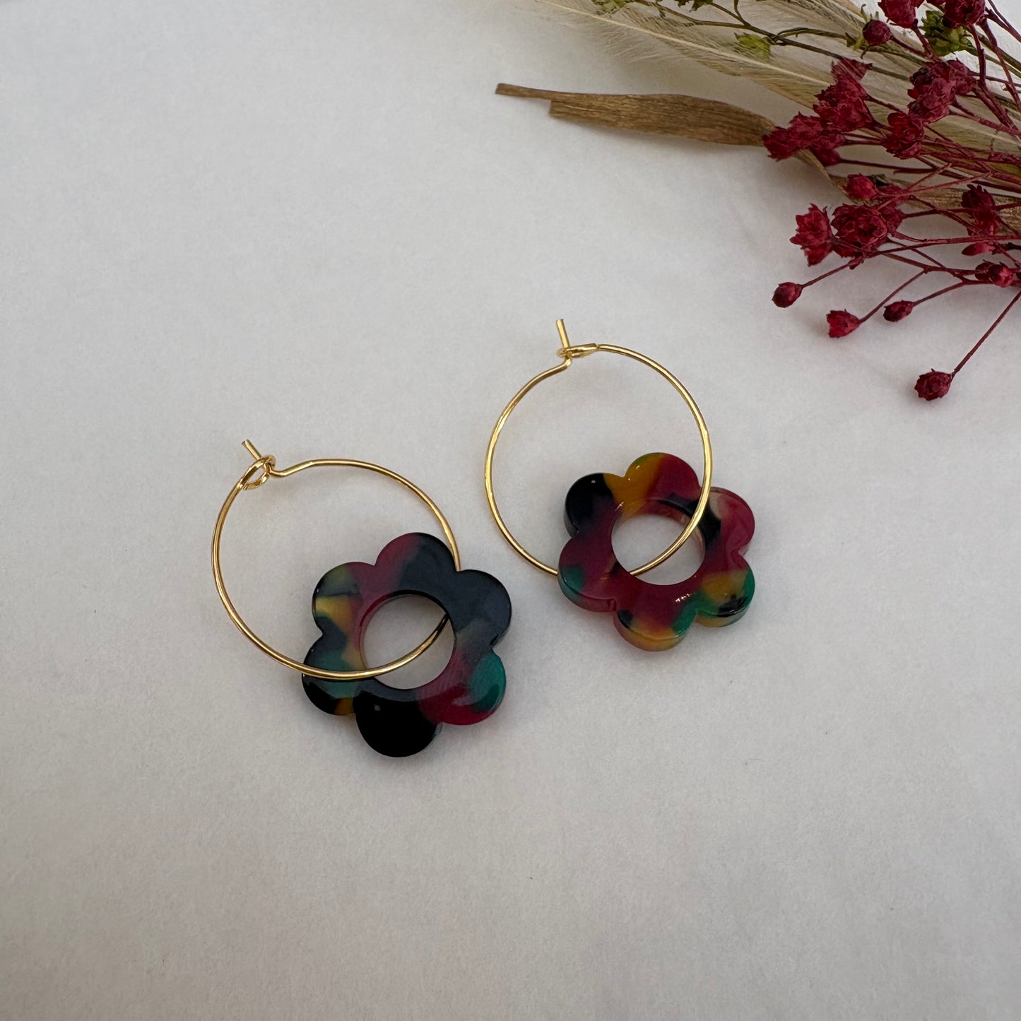 Boucles d’oreilles Flora multicolore foncé