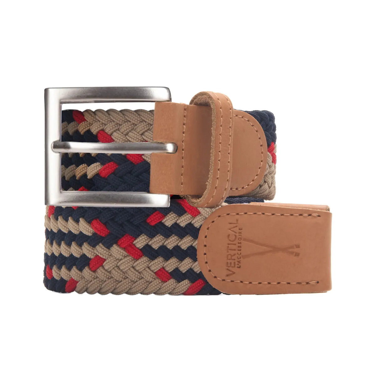 Ceinture tressée élastique bleu beige rouge