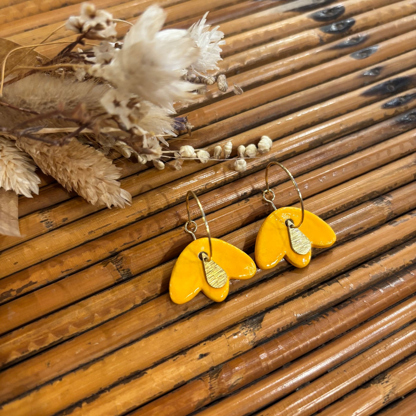 Boucles d'oreilles en céramique tulipe orange