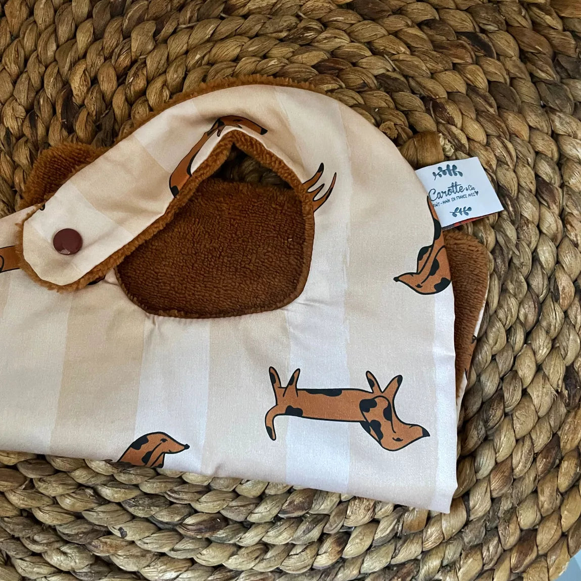 Bavoir Chien rayé beige