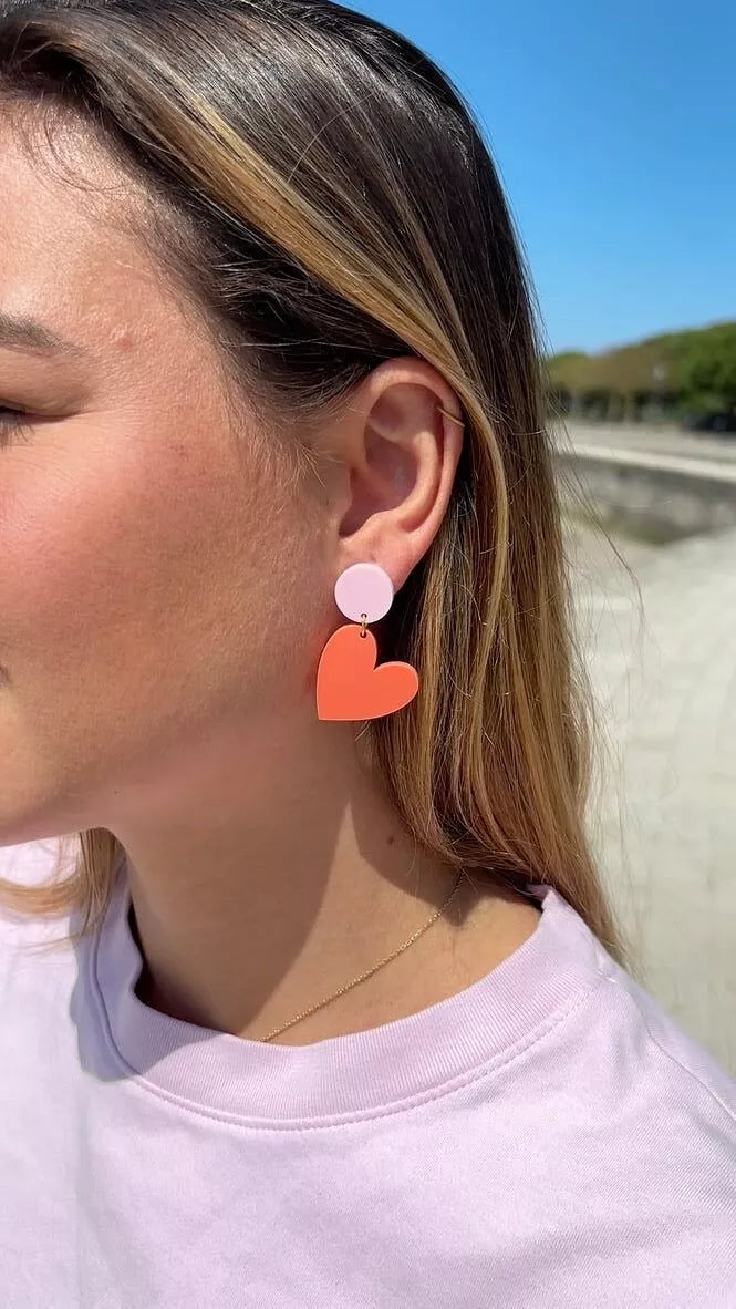 Boucles d’oreilles Coeur - Rose et Rouge