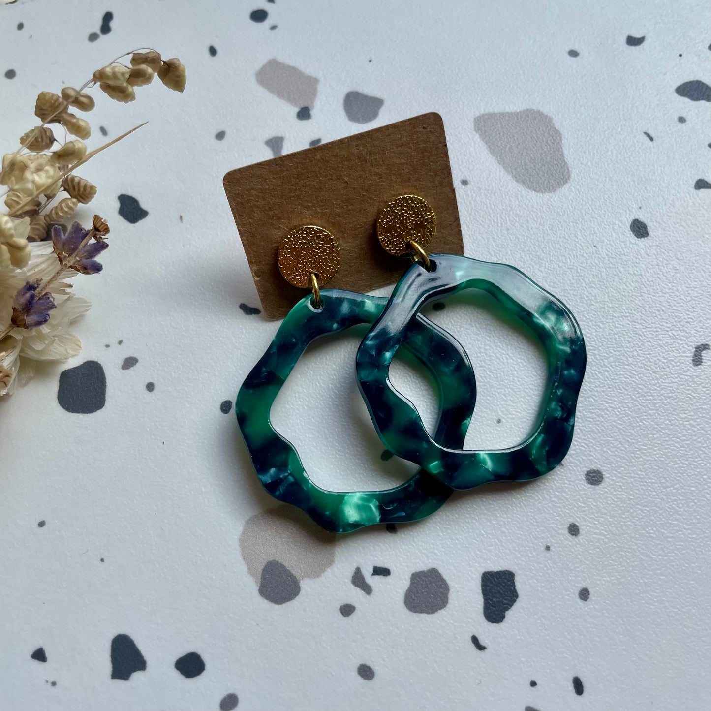 Boucles d’oreilles Adèle Léo marbré vert