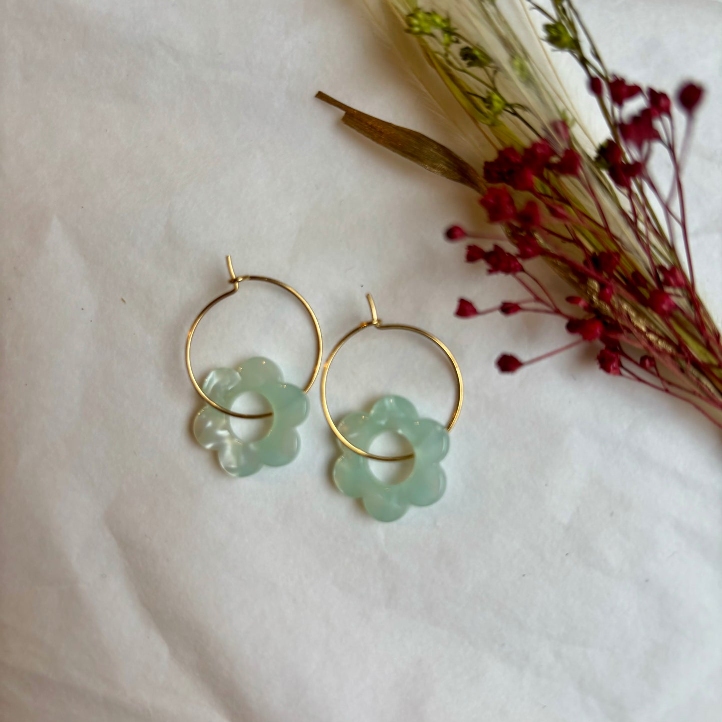 Boucles d’oreilles Flora vert d’eau