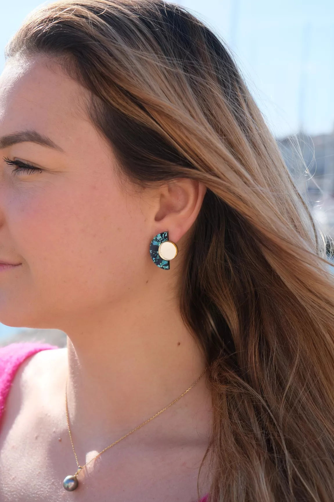Boucles d’oreilles puces Roseline - Turquoise et Or