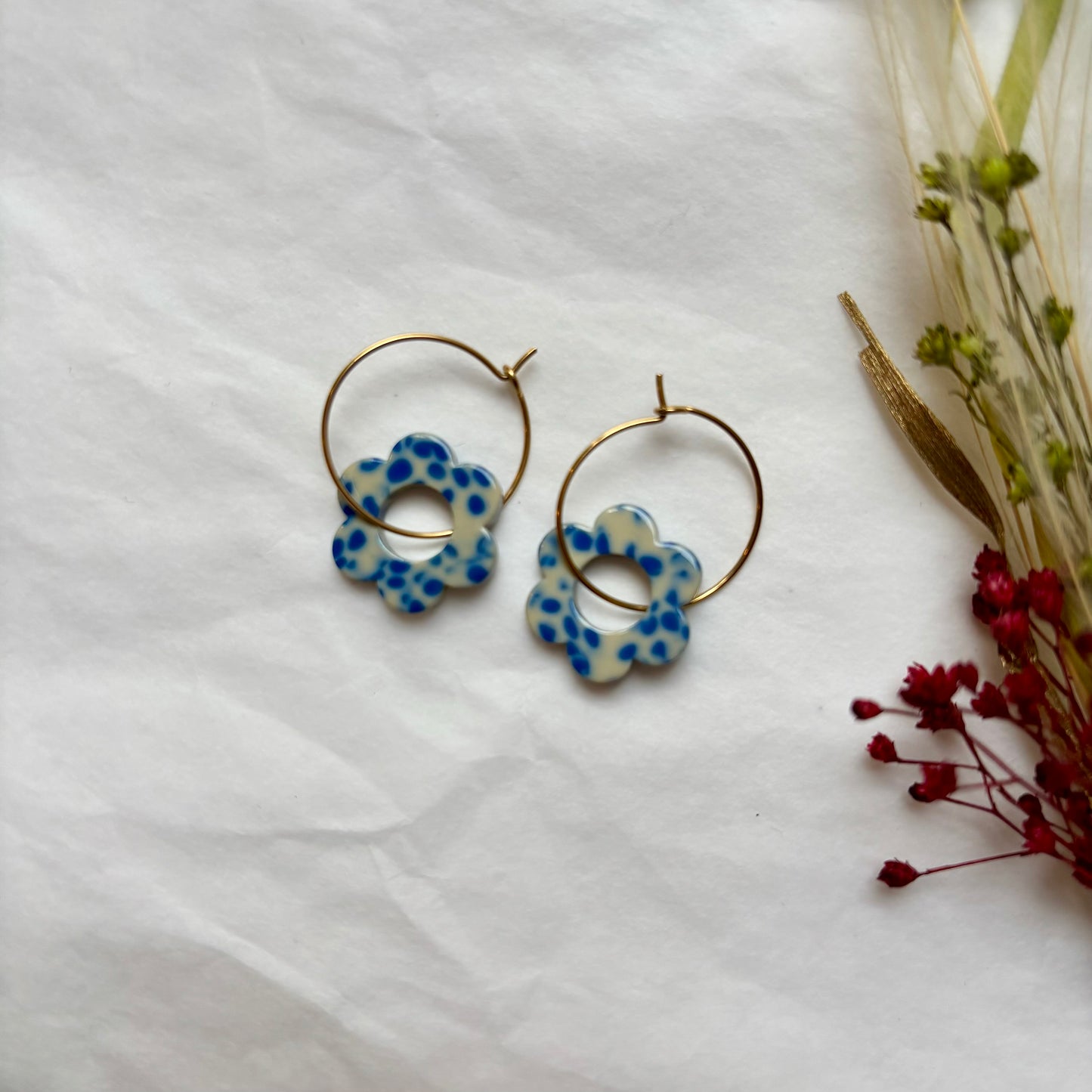 Boucles d’oreilles Flora bleu moucheté