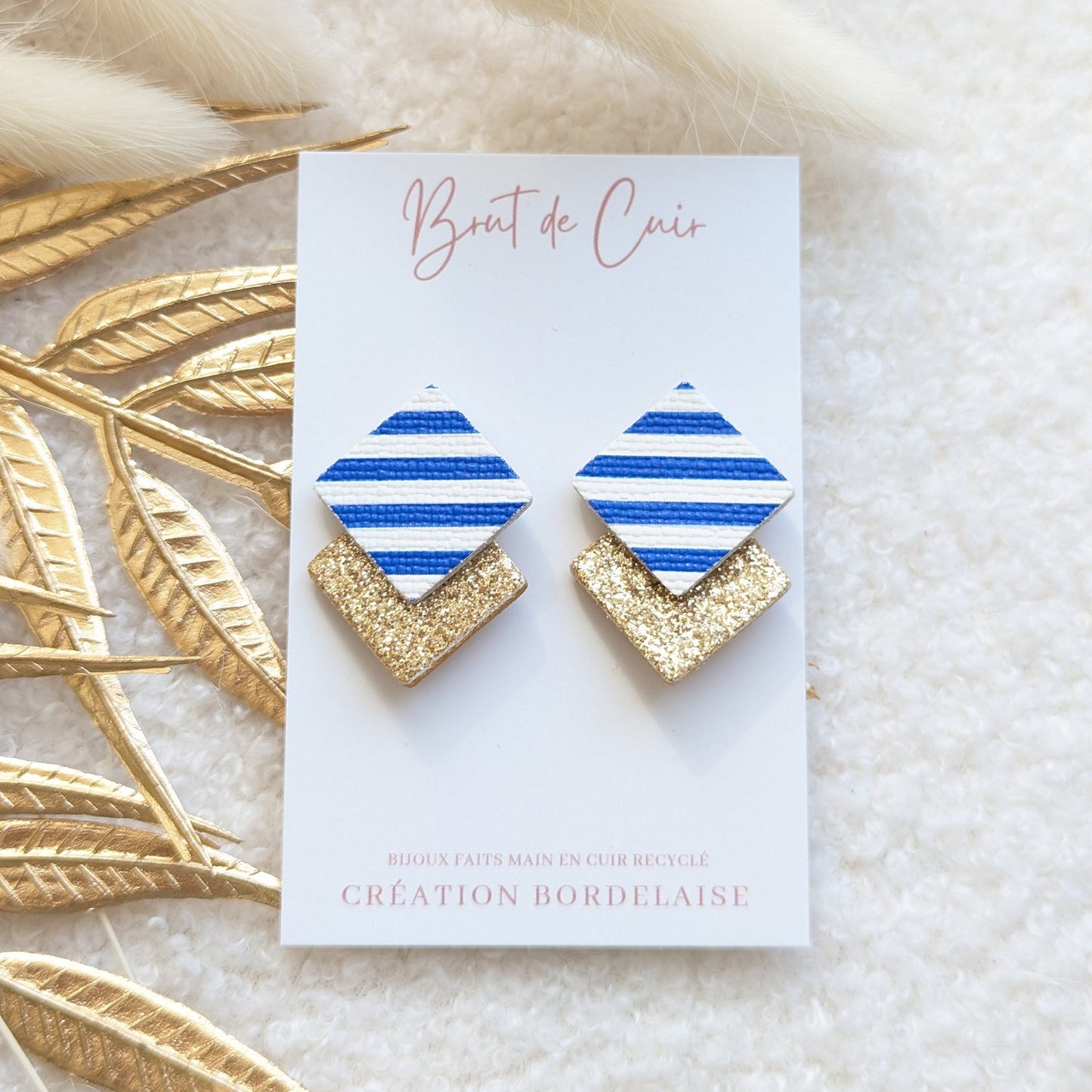 Boucles d'oreilles puces carrés rayé