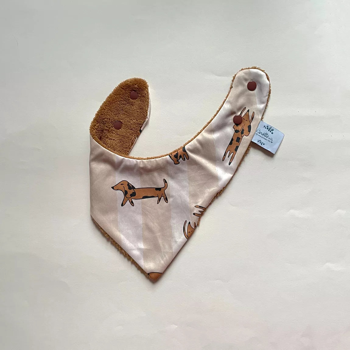 Mini bavoir de dentition Chien rayé beige