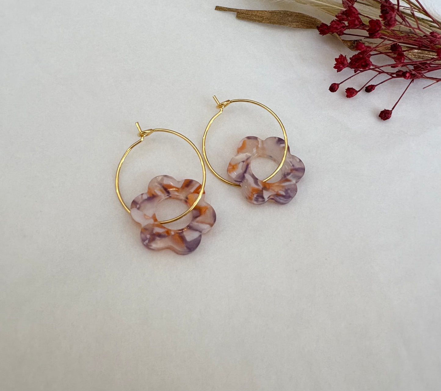 Boucles d’oreilles Flora rayures violettes