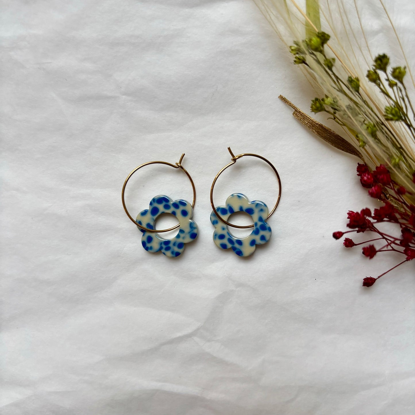 Boucles d’oreilles Flora bleu moucheté