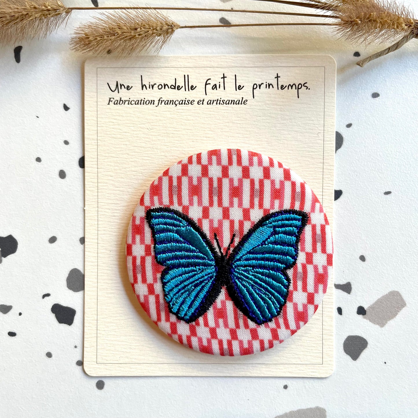 Broche grand format Papillon bleu