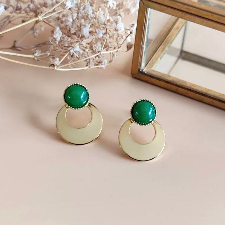 Boucles d’oreilles L’aventurière agate verte