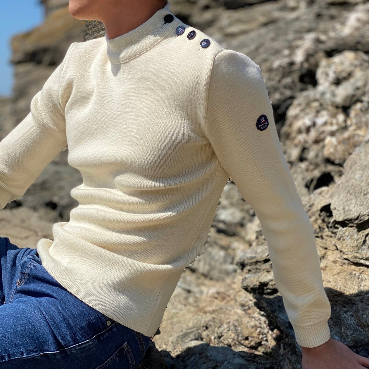 Pull en laine vierge uni écru