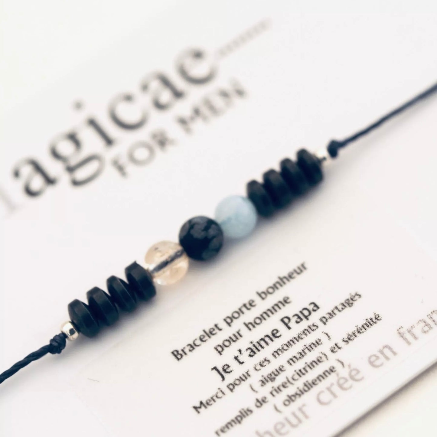 Bracelet homme pierres semi-précieuses (message au choix)