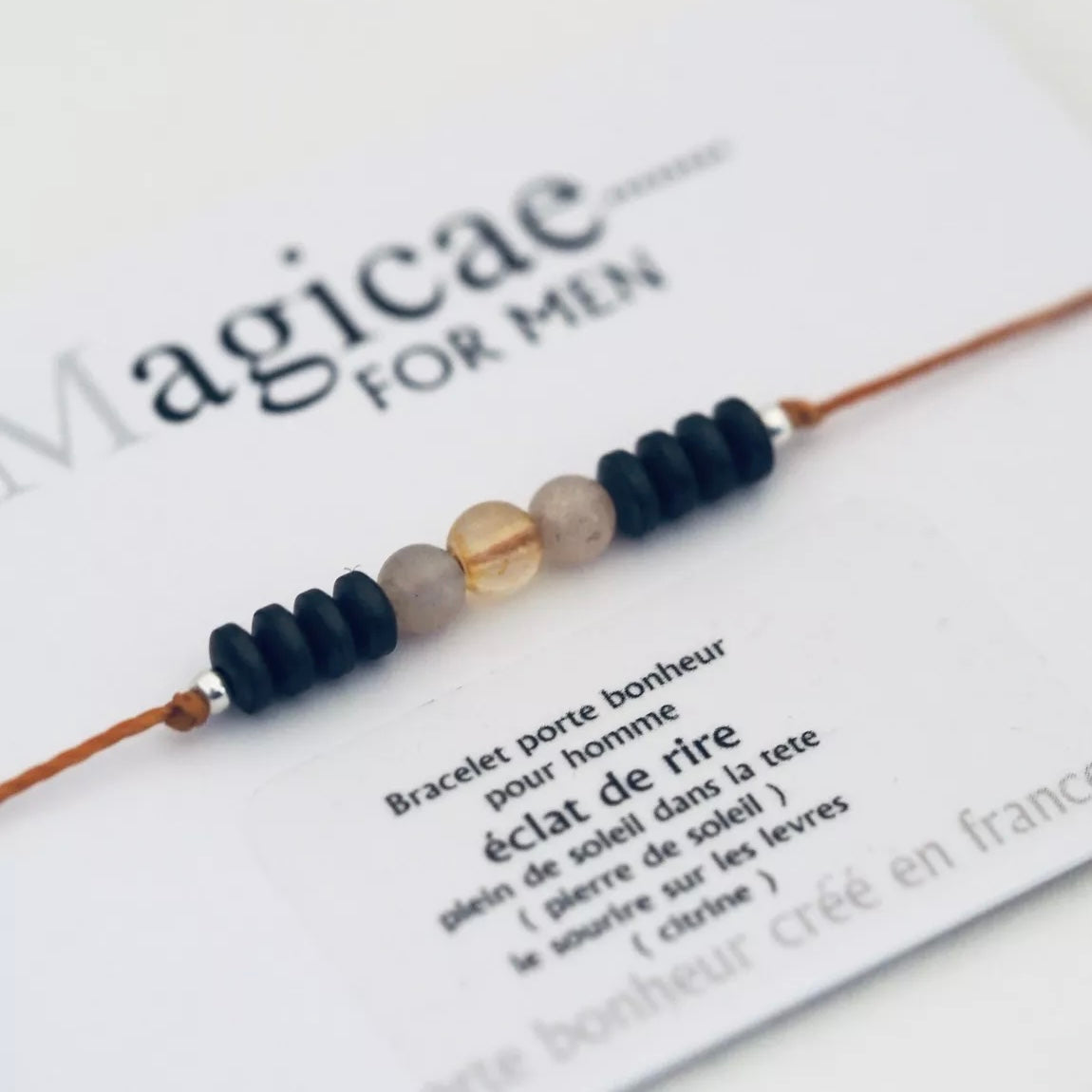 Bracelet homme pierres semi-précieuses (message au choix)