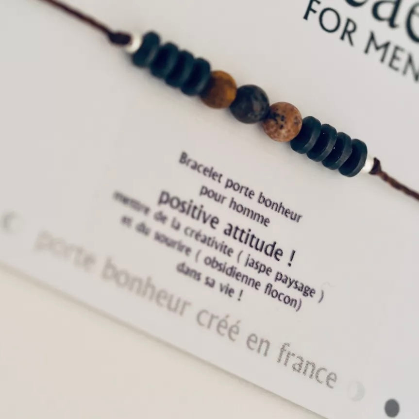 Bracelet homme pierres semi-précieuses (message au choix)