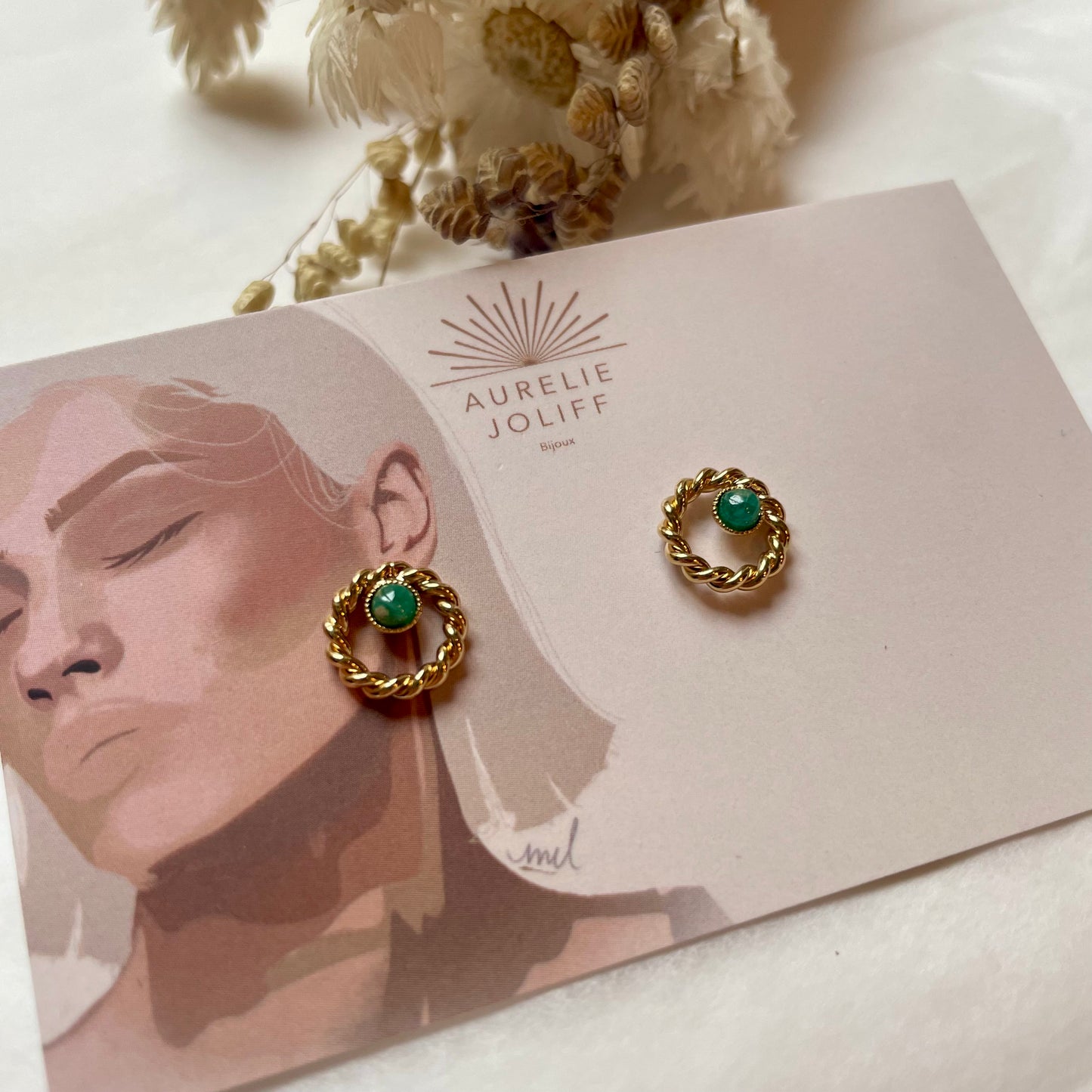 Boucles d'oreilles puces Angela amazonite