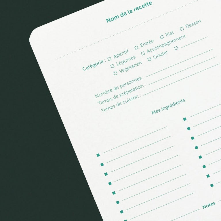 Carnet de Recettes Wonderland vert sapin