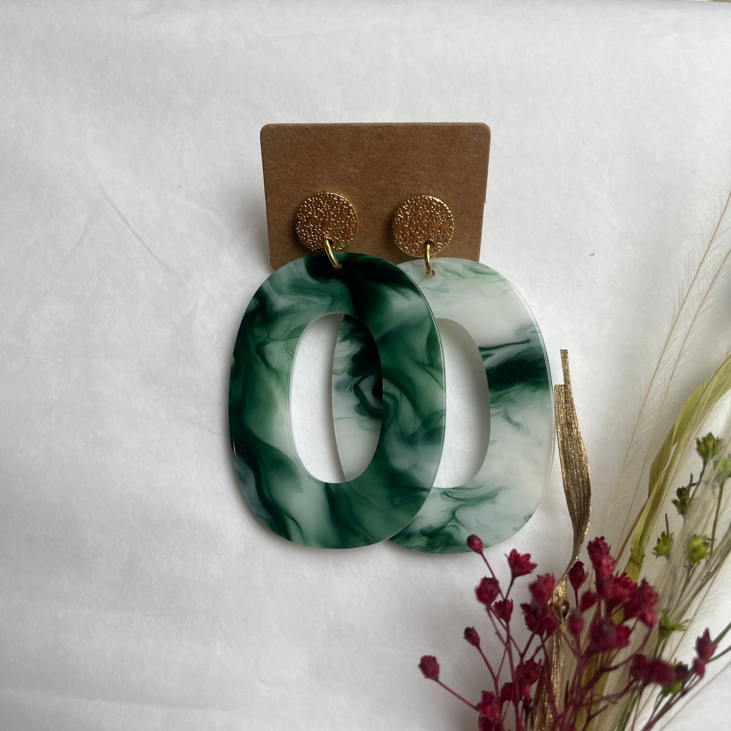 Boucles d’oreilles Alba vert et blanc