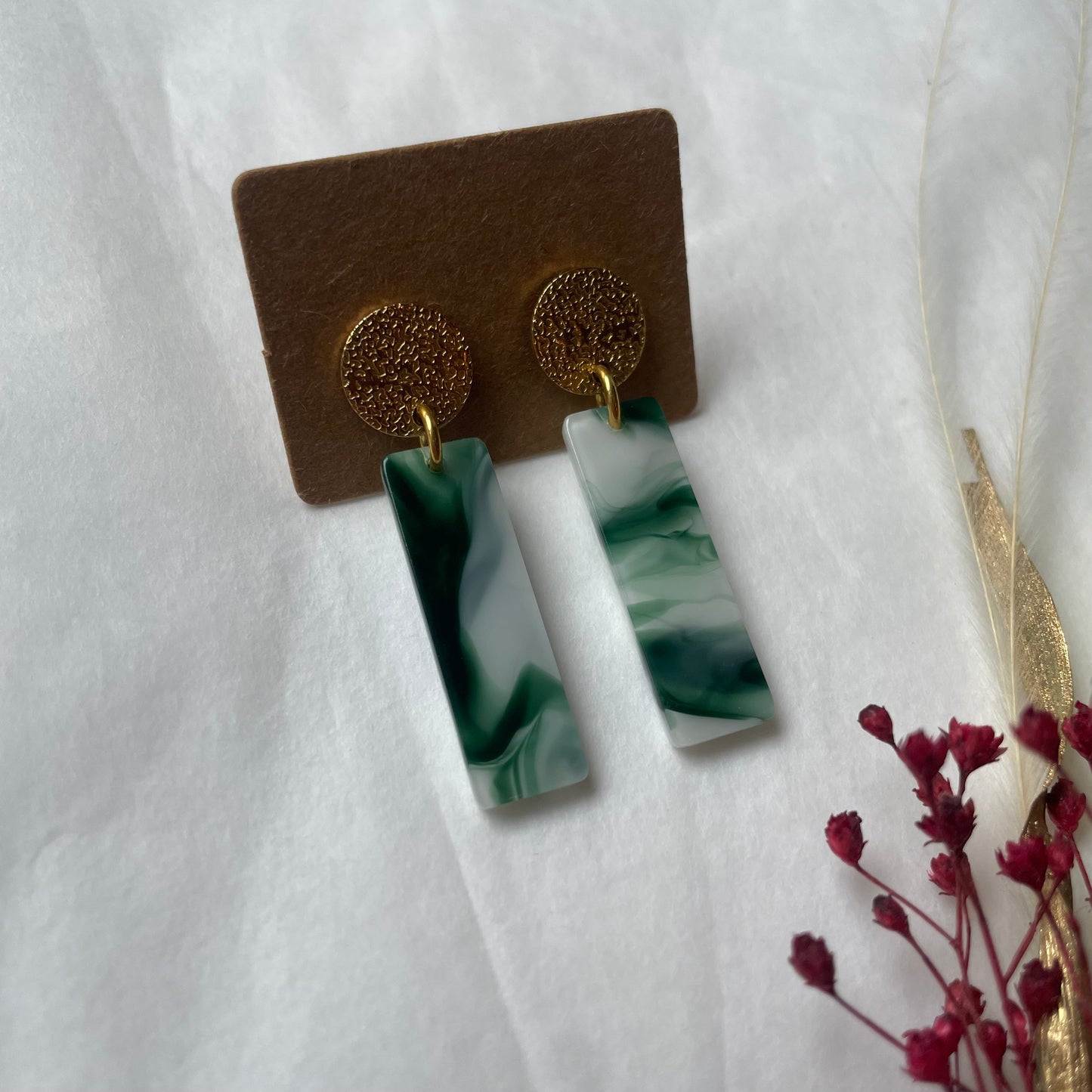 Boucles d’oreilles Charlie vertes et blanches