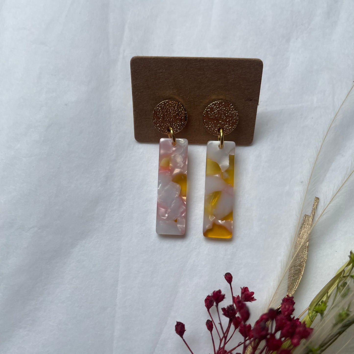 Boucles d’oreilles Charlie roses et jaunes