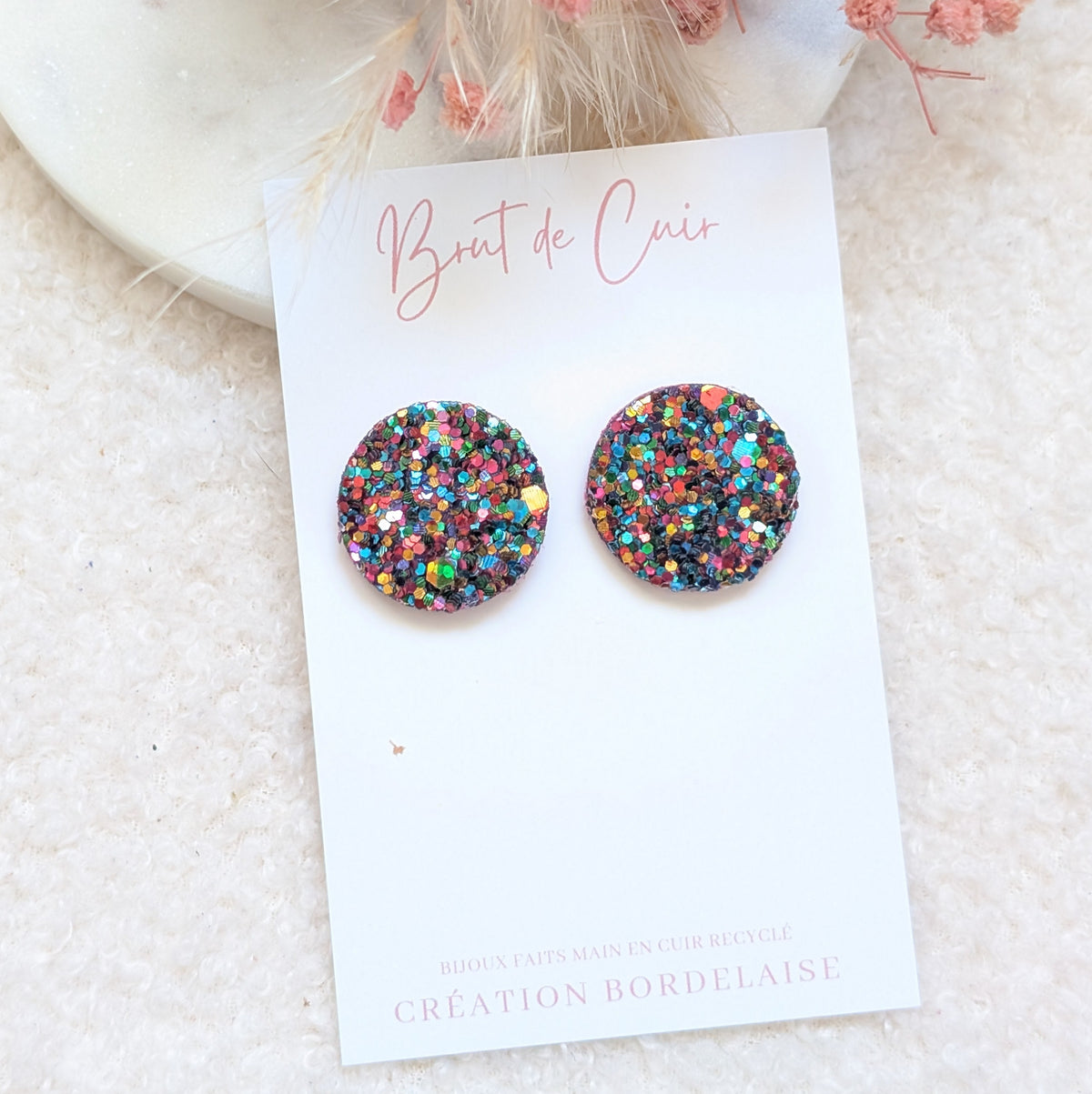 Boucles d'oreilles puces rondes Arlequin