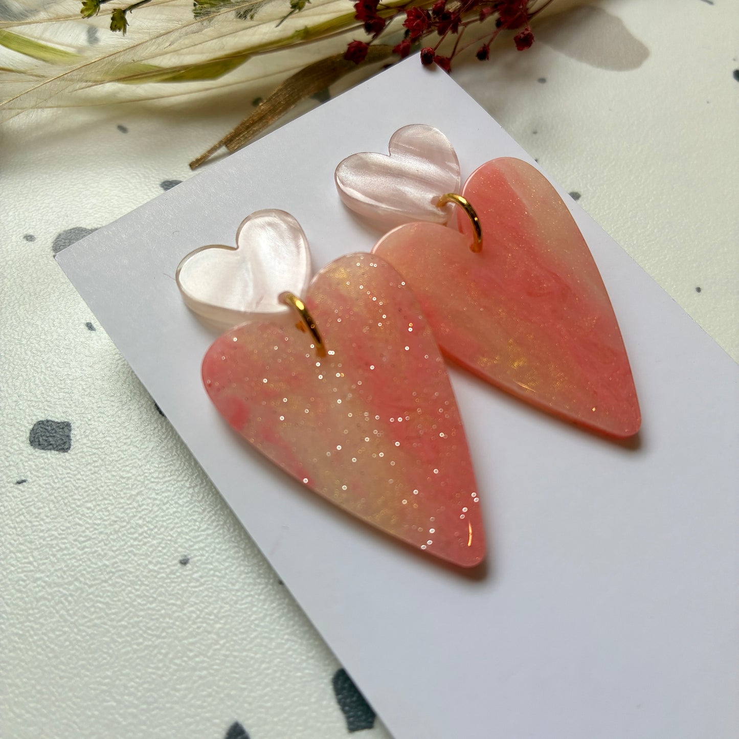 Boucles d’oreilles Céleste rose et paillettes